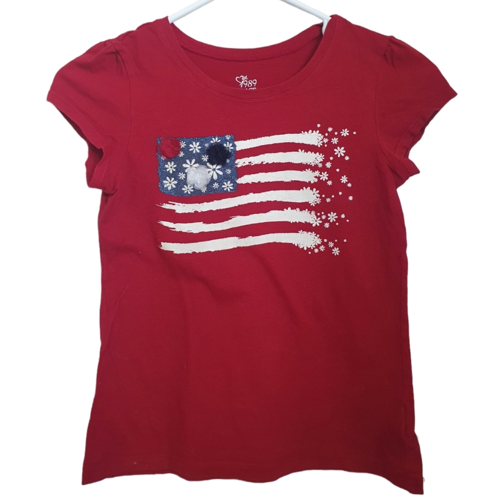 1989 Place Girl's USA Flag Red T-Shirt. Sz M 7-8.